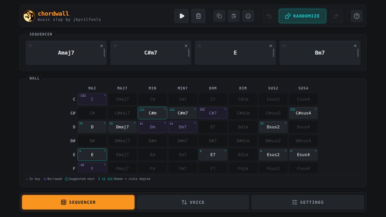 Screenshot of the chordwall app